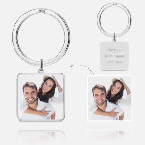 UnusualStandout #583 Personalized Photo Square Keychain Sterling Silver