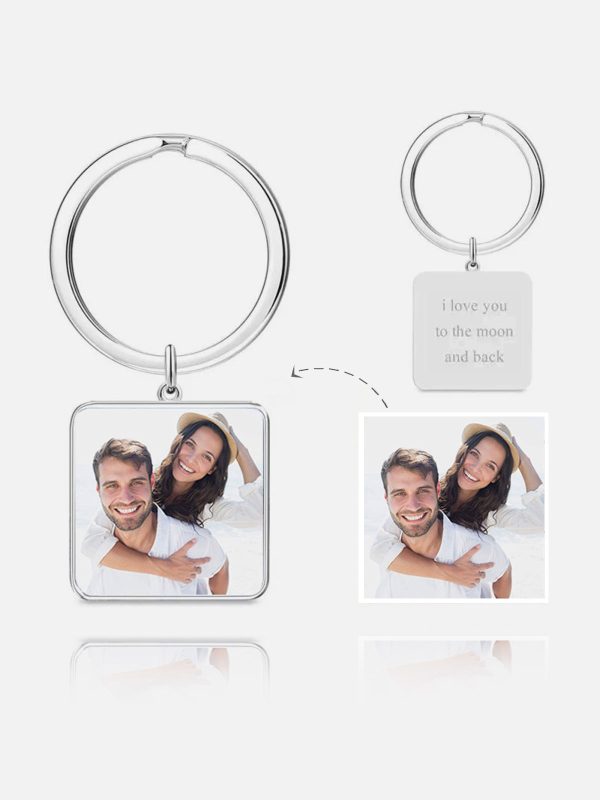 UnusualStandout #583 Personalized Photo Square Keychain Sterling Silver