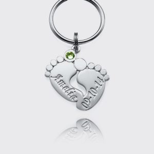 UnusualStandout #589 Personalized Baby Feet Keychain with Birthstones