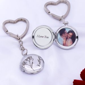 UnusualStandout #638 Personalized Birth Flower Picture Locket Keychain