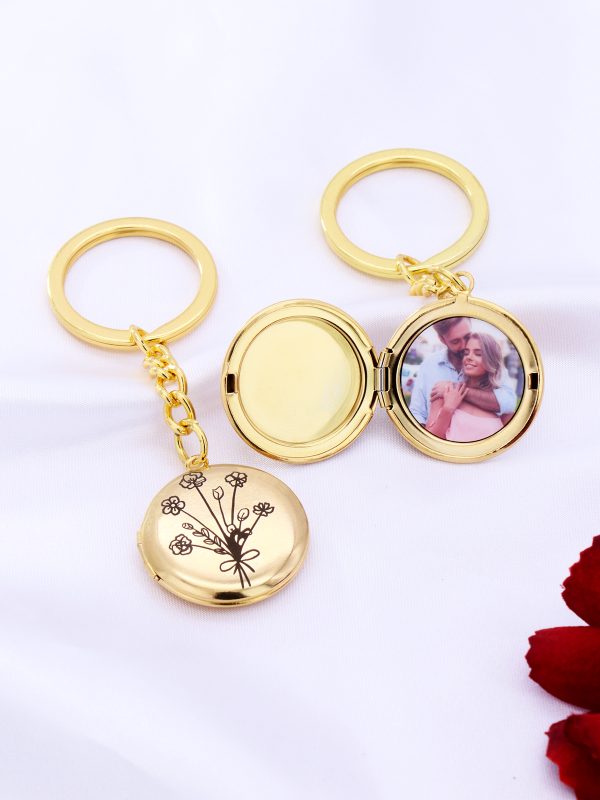 UnusualStandout #639 Personalized Combined Birth Flower Photo Locket Keychain