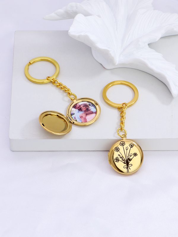 UnusualStandout #639 Personalized Combined Birth Flower Photo Locket Keychain