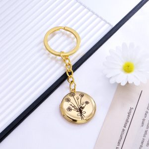 UnusualStandout #639 Personalized Combined Birth Flower Photo Locket Keychain