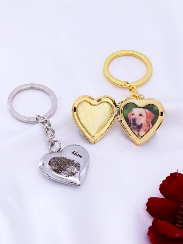 UnusualStandout #640 Personalized Heart Locket Keychain with Fingerprint