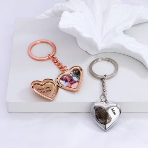 UnusualStandout #640 Personalized Heart Locket Keychain with Fingerprint