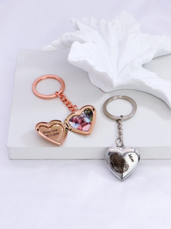 UnusualStandout #640 Personalized Heart Locket Keychain with Fingerprint