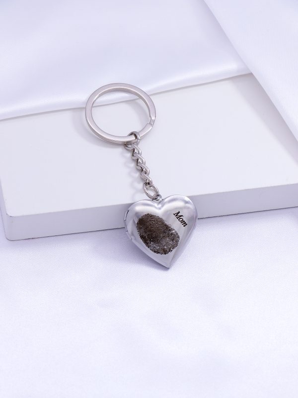 UnusualStandout #640 Personalized Heart Locket Keychain with Fingerprint