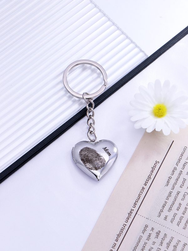 UnusualStandout #640 Personalized Heart Locket Keychain with Fingerprint