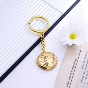 UnusualStandout #647 Personalized Birth Flower Disc Photo Locket Keychain