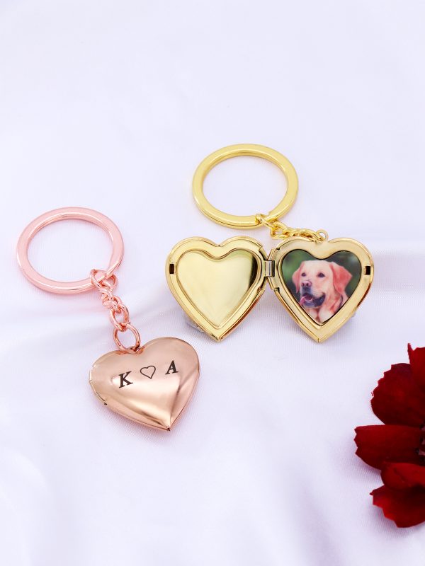 UnusualStandout #648 Personalized Engraved Heart Photo Locket Keychain