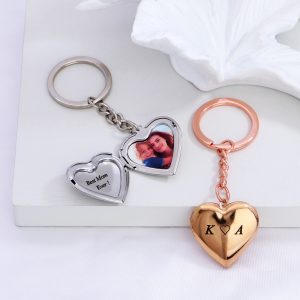 UnusualStandout #648 Personalized Engraved Heart Photo Locket Keychain