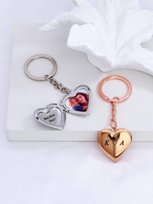 UnusualStandout #648 Personalized Engraved Heart Photo Locket Keychain