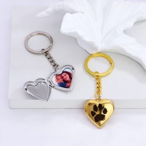 UnusualStandout #649 Personalized Dog Paw Print Photo Locket Keychain - Heart shaped