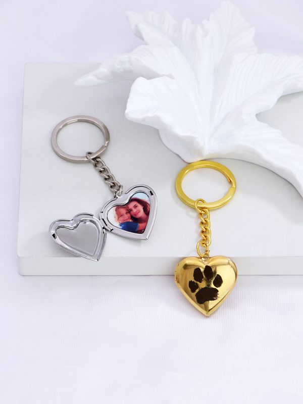 UnusualStandout #649 Personalized Dog Paw Print Photo Locket Keychain - Heart shaped