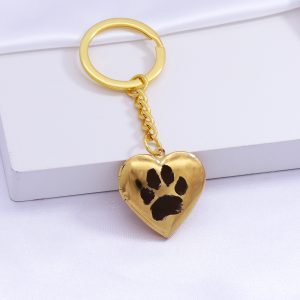 UnusualStandout #649 Personalized Dog Paw Print Photo Locket Keychain - Heart shaped