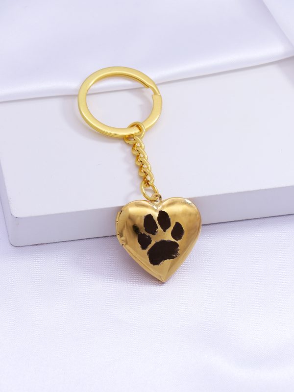 UnusualStandout #649 Personalized Dog Paw Print Photo Locket Keychain - Heart shaped