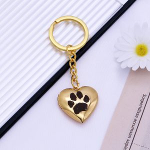 UnusualStandout #649 Personalized Dog Paw Print Photo Locket Keychain - Heart shaped