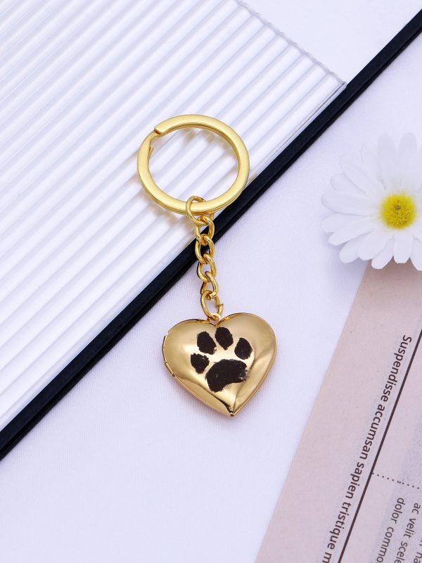 UnusualStandout #649 Personalized Dog Paw Print Photo Locket Keychain - Heart shaped