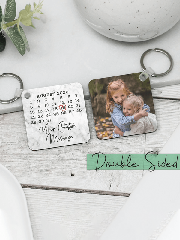 UnusualStandout #650 Personalized Calendar And Photo Double-sided Key Ring