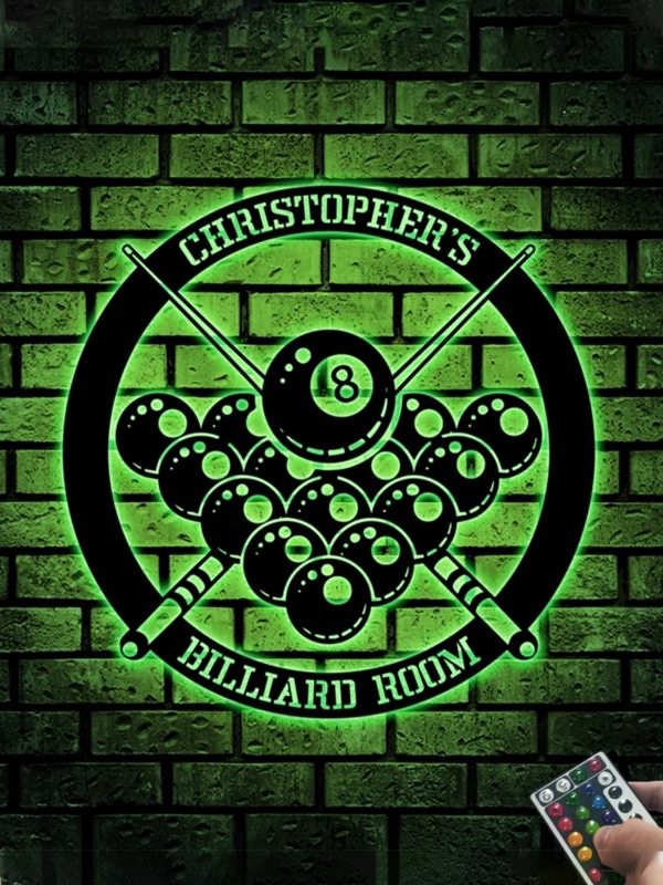 UnusualStandout #681 Personalized Billiards Room Metal Sign LED Lights