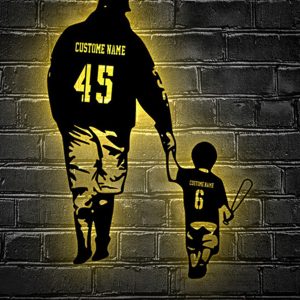 UnusualStandout #682 Personalized Father Son Baseball Metal Wall Art Led Light