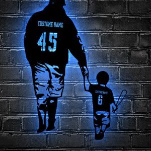 UnusualStandout #682 Personalized Father Son Baseball Metal Wall Art Led Light