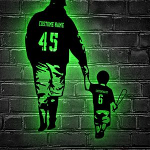 UnusualStandout #682 Personalized Father Son Baseball Metal Wall Art Led Light