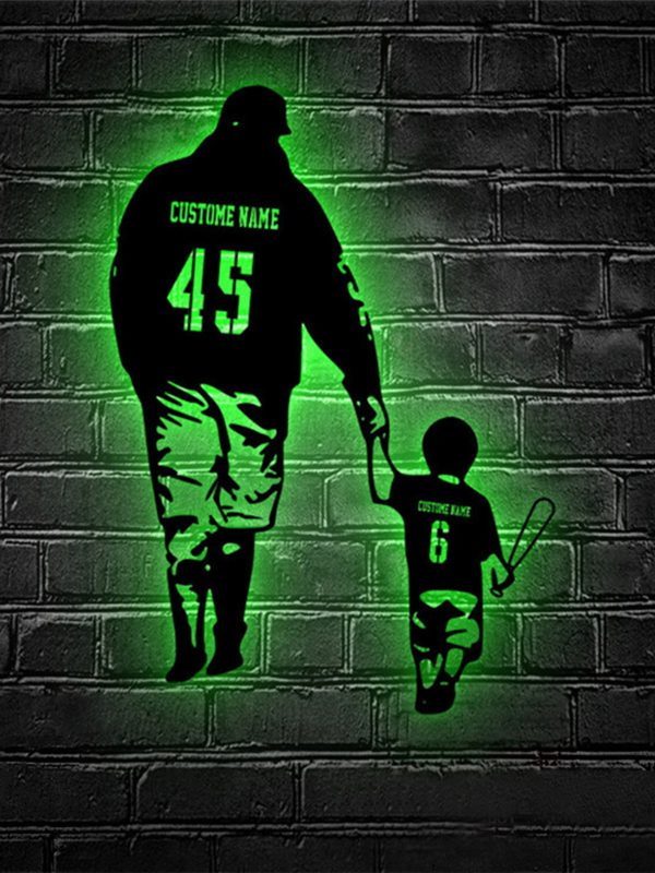 UnusualStandout #682 Personalized Father Son Baseball Metal Wall Art Led Light