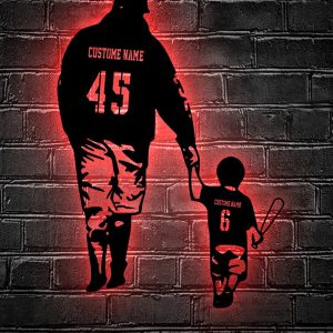 UnusualStandout #682 Personalized Father Son Baseball Metal Wall Art Led Light