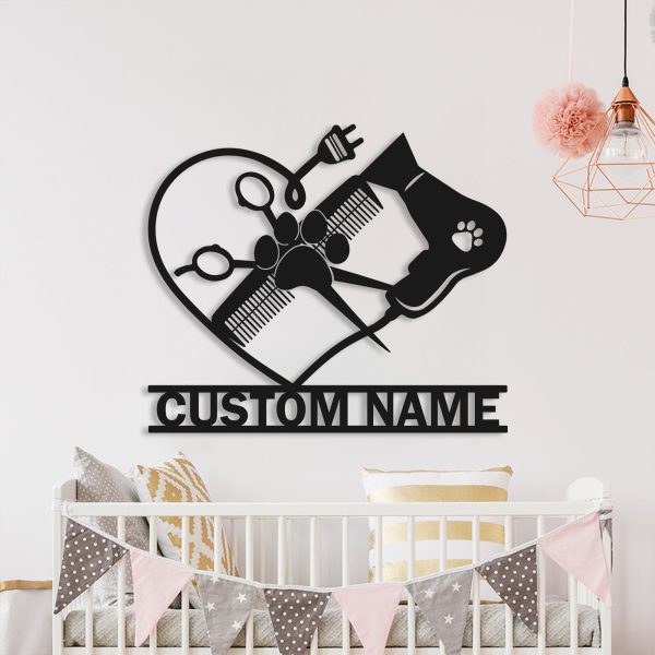 UnusualStandout #683 Personalized Dog Grooming Hair Salon Metal Wall Art LED Light