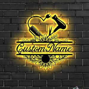 UnusualStandout #691 Personalized Hair Salon Metal Wall Art LED Lights