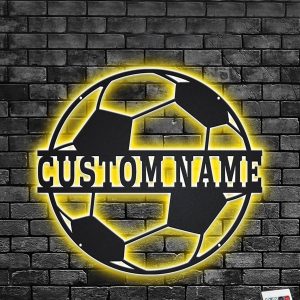 UnusualStandout #704 Personalized Name Soccer Wall Decor Sign With Rgb Color Changing Led