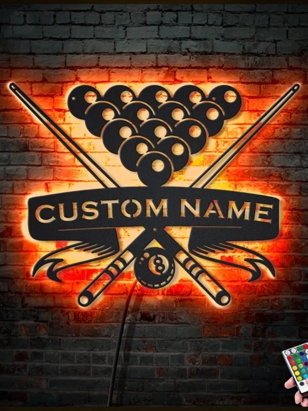 UnusualStandout #707 Personalized LED Light Up Billiards Player Name Metal Wall Art