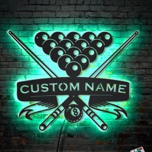 UnusualStandout #707 Personalized LED Light Up Billiards Player Name Metal Wall Art