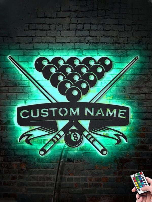 UnusualStandout #707 Personalized LED Light Up Billiards Player Name Metal Wall Art