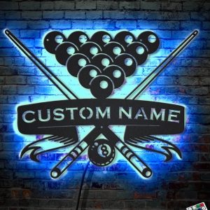 UnusualStandout #707 Personalized LED Light Up Billiards Player Name Metal Wall Art