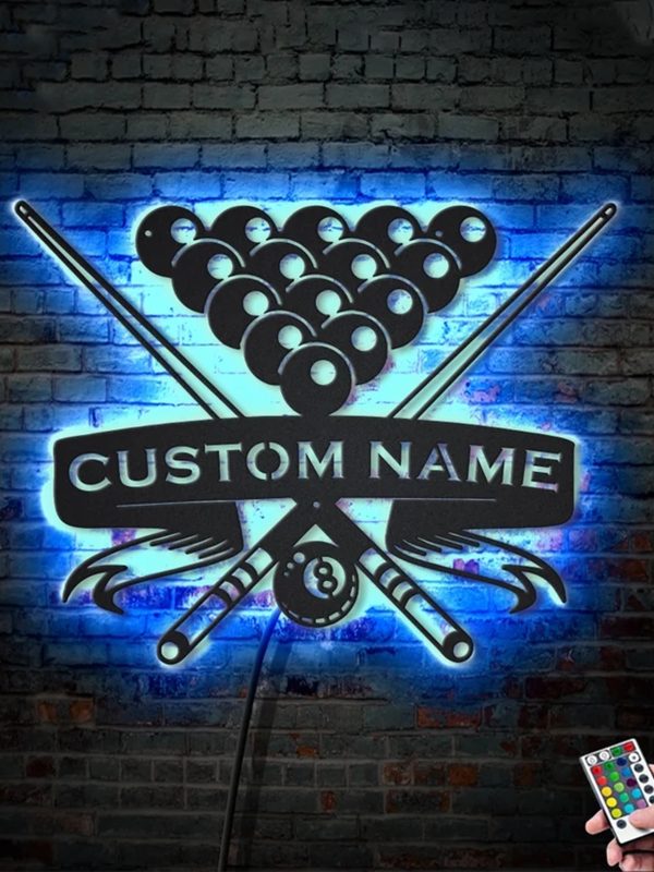 UnusualStandout #707 Personalized LED Light Up Billiards Player Name Metal Wall Art