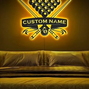 UnusualStandout #707 Personalized LED Light Up Billiards Player Name Metal Wall Art