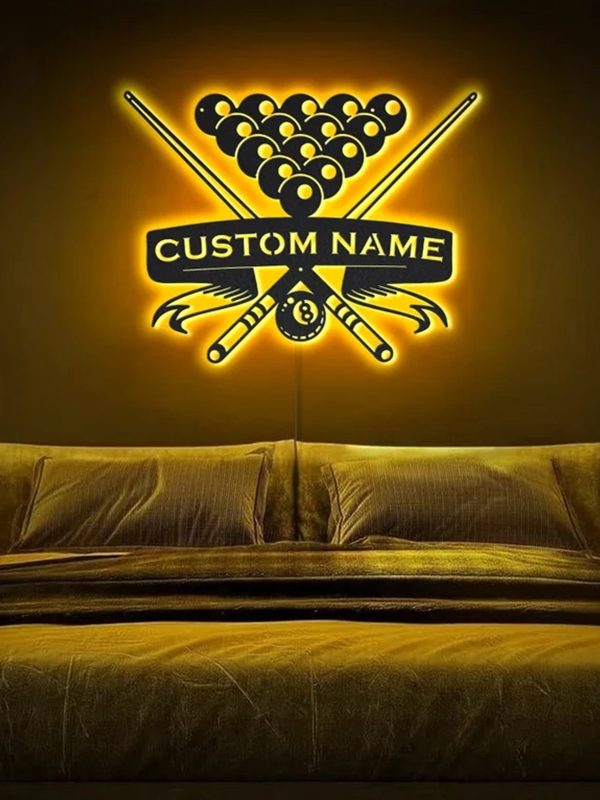 UnusualStandout #707 Personalized LED Light Up Billiards Player Name Metal Wall Art