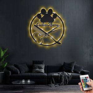 UnusualStandout #710 Personalized Dog Grooming Hair Salon Metal Wall Art With LED Light