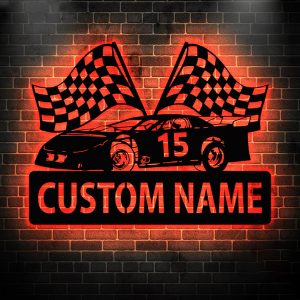 UnusualStandout #716 Personalized Name Racing Checkered Flag Metal Sign