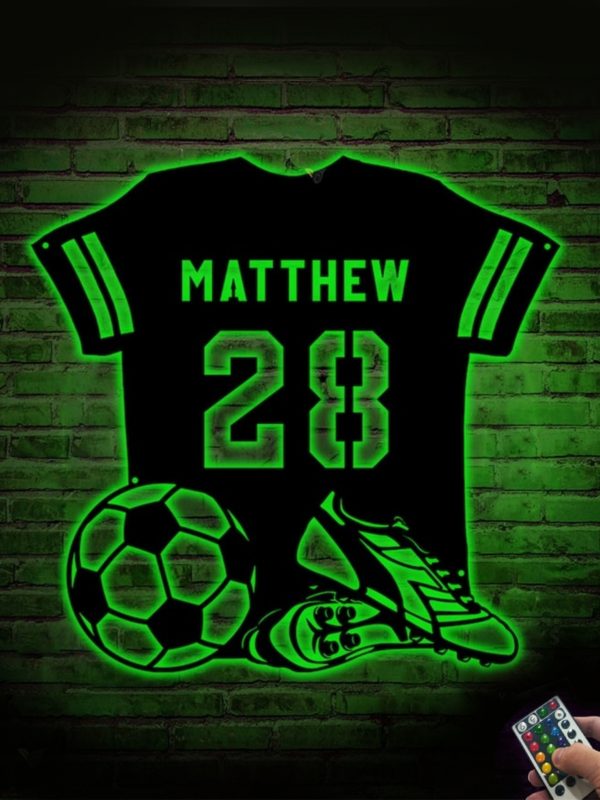 UnusualStandout #719 Personalized Football Player Jersey Wall Art with LED Lights