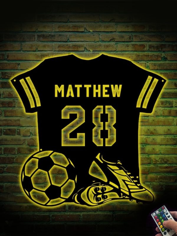 UnusualStandout #719 Personalized Football Player Jersey Wall Art with LED Lights