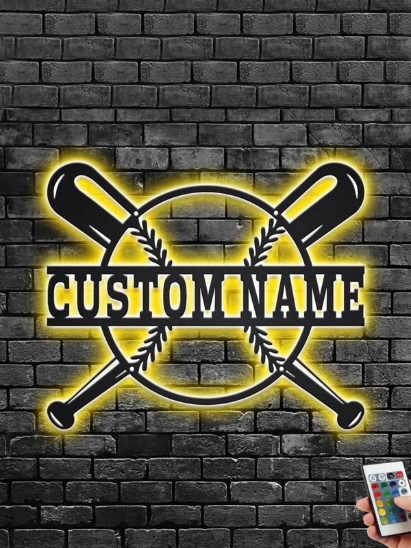 UnusualStandout #725 Personalized Baseball Bat Metal Wall Art With LED Light