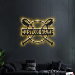 UnusualStandout #725 Personalized Baseball Bat Metal Wall Art With LED Light