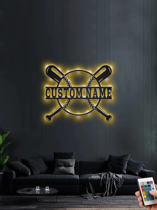 UnusualStandout #725 Personalized Baseball Bat Metal Wall Art With LED Light