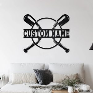 UnusualStandout #725 Personalized Baseball Bat Metal Wall Art With LED Light