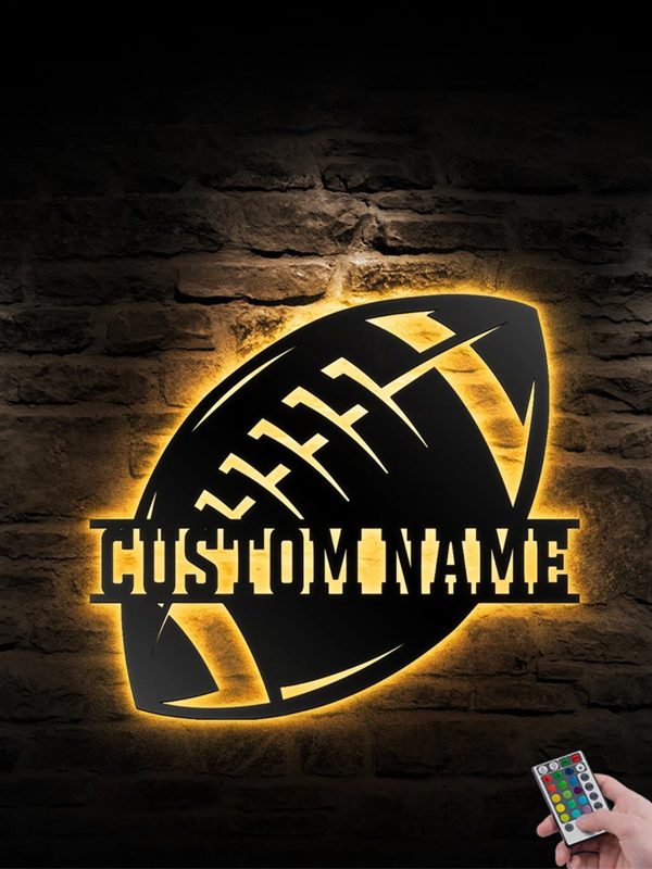 UnusualStandout #729 Personalized Name Football Wall Decor Sign With Rgb Color Changing Led