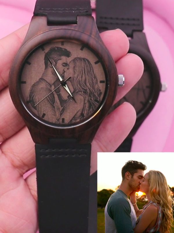 UnusualStandout #754 Personalized Photo Ebony wooden watch