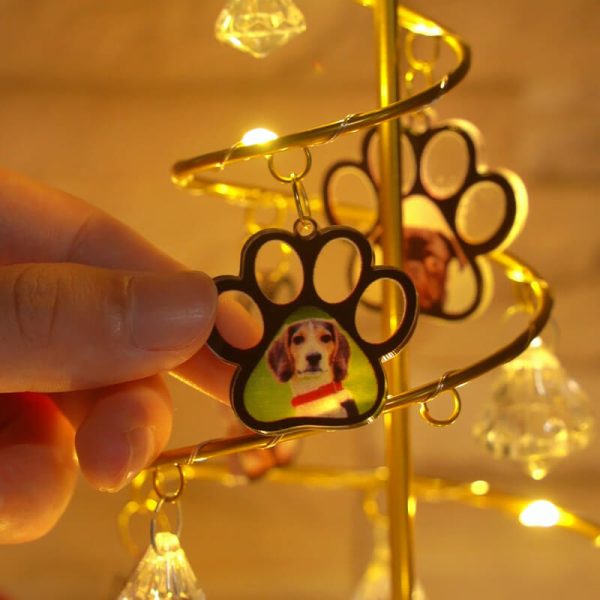 UnusualStandout #758 Personalized Dog Paw Shape Photo Tree Light